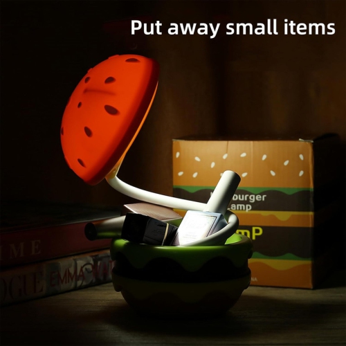 Small Table Lamp Hamburger Night Light Cute Rechargeable LED Desk Lamp with Dimmable Flexible Hose Touch Switch Nursery Night Light Kawaii Desk