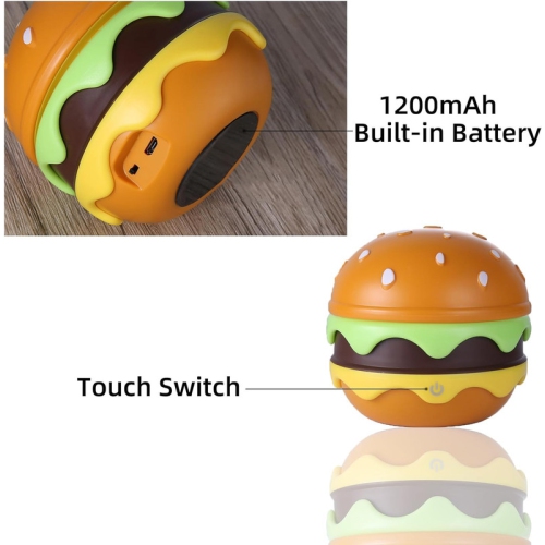 Small Table Lamp Hamburger Night Light Cute Rechargeable LED Desk Lamp with Dimmable Flexible Hose Touch Switch Nursery Night Light Kawaii Desk