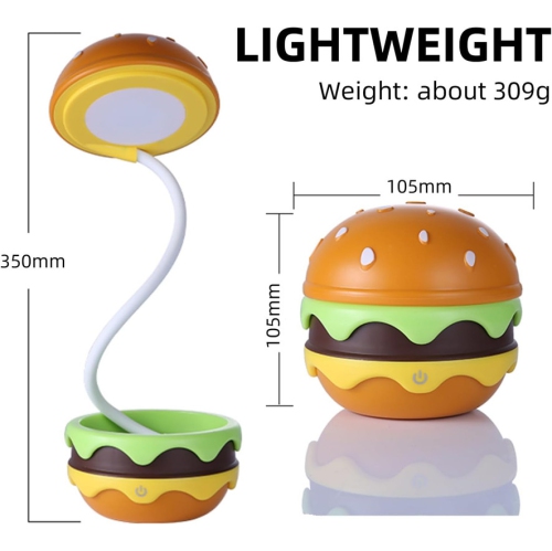 Small Table Lamp Hamburger Night Light Cute Rechargeable LED Desk Lamp with Dimmable Flexible Hose Touch Switch Nursery Night Light Kawaii Desk