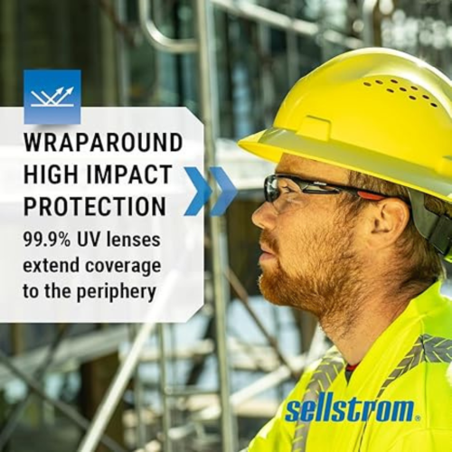 Sleek, Slip-Resistant, Anti-Fog Hard Coating Protective Eyewear Safety Glasses, Smoke Lens, Co-Molded Temples, High Impact Optical Correct Wrap Style