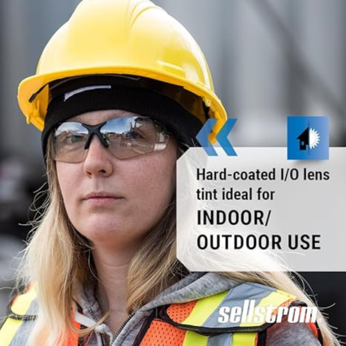 Sleek, Slip-Resistant, Anti-Fog Hard Coating Protective Eyewear Safety Glasses, Smoke Lens, Co-Molded Temples, High Impact Optical Correct Wrap Style