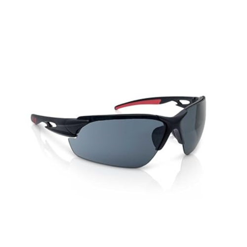 Sleek, Slip-Resistant, Anti-Fog Hard Coating Protective Eyewear Safety Glasses, Smoke Lens, Co-Molded Temples, High Impact Optical Correct Wrap Style