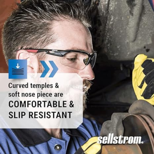 Sleek, Slip-Resistant, Anti-Fog Hard Coating Protective Eyewear Safety Glasses, Smoke Lens, Co-Molded Temples, High Impact Optical Correct Wrap Style