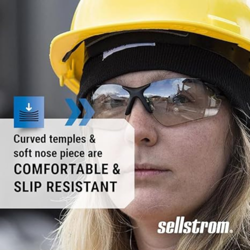 Sleek, Slip-Resistant, Anti-Fog Hard Coating Protective Eyewear Safety Glasses, Smoke Lens, Co-Molded Temples, High Impact Optical Correct Wrap Style