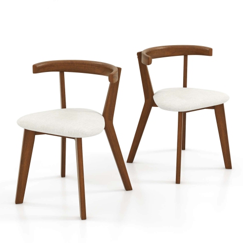 Costway Space-Saving Wood Upholstered Dining Chair Set of 2 with Padded Seat & Curved Back