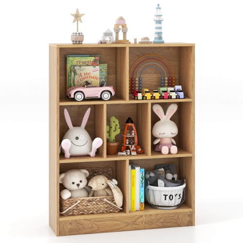 COSTWAY  7-Cube Bookcase for Kids 41" Wooden Toy Storage Organizer Freestanding Bookshelf
