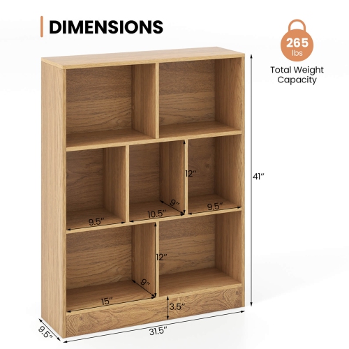 Costway 7-Cube Bookcase for Kids 41" Wooden Toy Storage Organizer Freestanding Bookshelf