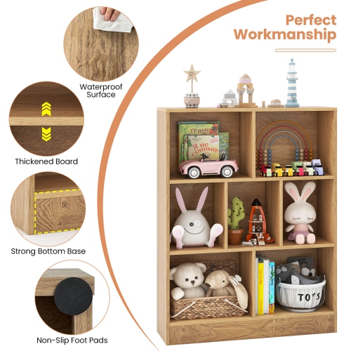 Costway 7-Cube Bookcase for Kids 41" Wooden Toy Storage Organizer Freestanding Bookshelf