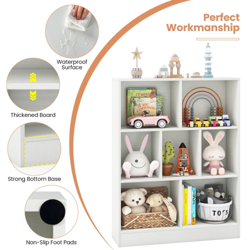 Costway 7-Cube Bookcase for Kids 41" Wooden Toy Storage Organizer Freestanding Bookshelf