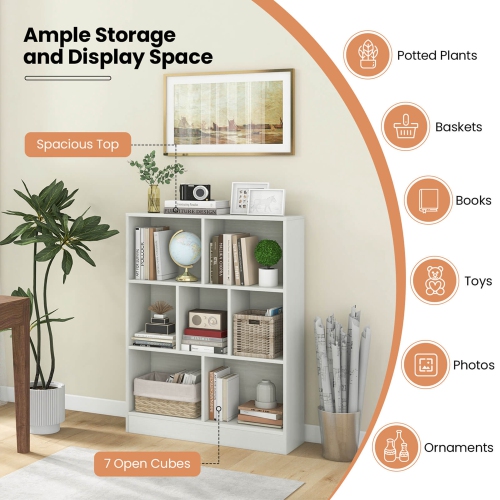 Costway 7-Cube Bookcase for Kids 41" Wooden Toy Storage Organizer Freestanding Bookshelf