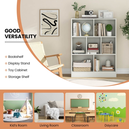 Costway 7-Cube Bookcase for Kids 41" Wooden Toy Storage Organizer Freestanding Bookshelf