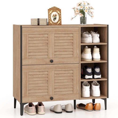 Image 1 de 9.. Armoire de rangement pour chaussures Costway avec portes rabattables Tablettes réglables et amovibles pour l'entrée