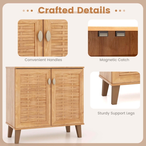 Costway 2-Door Shoe Cabinet with Ventilated Woven Doors & 3 Removable Shelves for Entryway