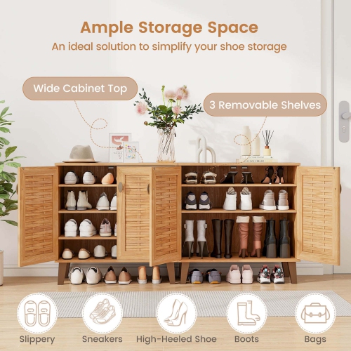 Costway 2-Door Shoe Cabinet with Ventilated Woven Doors & 3 Removable Shelves for Entryway