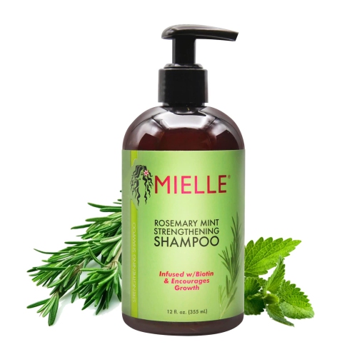 Image 1 de 6.. Shampooing quotidien Renforcement nourrissant à la menthe romaine Mielle avec biotine, 12 oz liq., tous types de cheveux