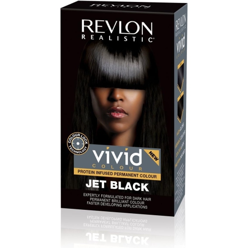 Image 1 de 4.. Colorant capillaire permanent infusé de protéines Realistic Vivid Colour de Revlon avec technologie Color Lock, noir de jais 110&nbsp;ml