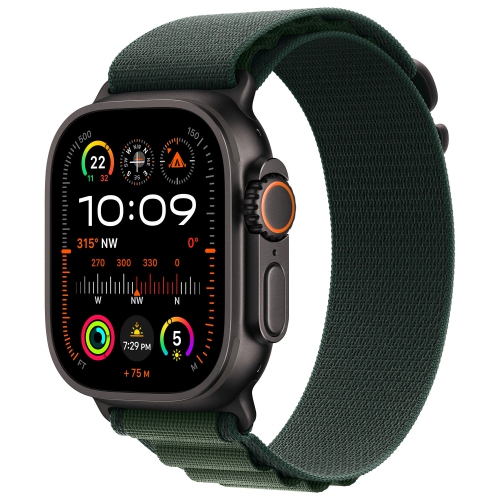 Remis à neuf - Apple Watch Ultra 2 (GPS + cellulaire) 49&nbsp;mm avec boîtier en titane noir et bracelet alpin vert foncé - Grand