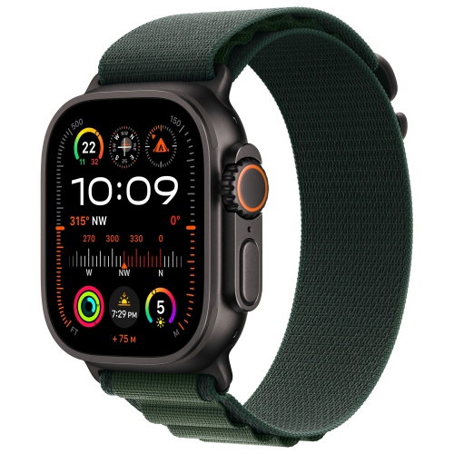 Image 1 de 10.. Remis à neuf - Apple Watch Ultra 2 (GPS + cellulaire) 49&nbsp;mm avec boîtier en titane noir et bracelet alpin vert foncé - Moyen