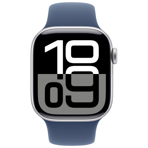 Remis à neuf - Apple Watch Series 10 (GPS + cellulaire) 42 mm avec boîtier en aluminium argenté et bracelet sport denim - Petit/Moyen
