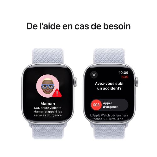 Remis à neuf - Apple Watch Series 10 (GPS) 46 mm avec boîtier en aluminium argenté et bracelet sport à rabat bleu nuage