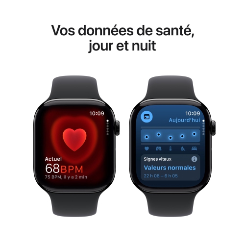 Remis à neuf - Apple Watch Series 10 (GPS + cellulaire) 46 mm avec boîtier en aluminium noir de jais et bracelet sport noir - Moyen/Grand