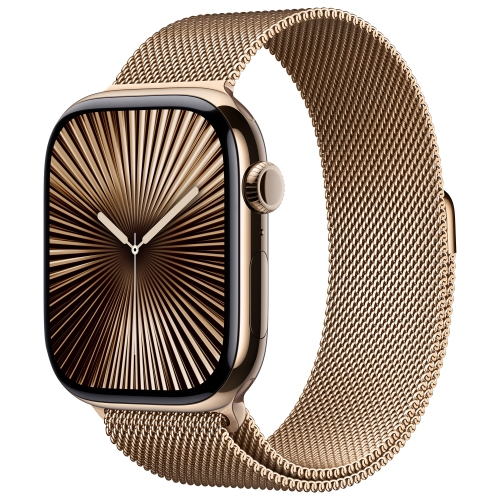 Refurbished - Apple Watch Series 10 (GPS + Cellular) 46mm Gold Titanium Case with Gold Milanese Loop - Medium/Large