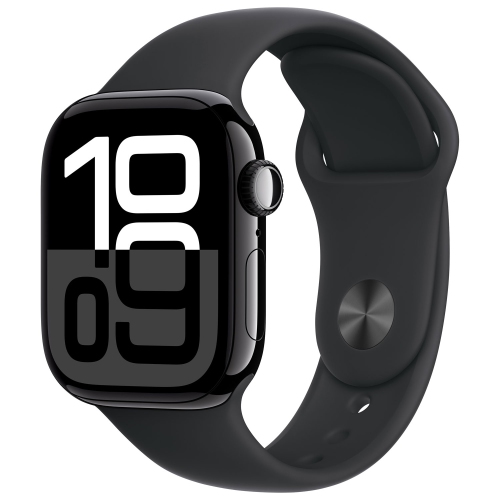 Image 1 of 10.. Refurbished - Apple Watch Series 10 (GPS) 42mm Jet Black Aluminum Case with Black Sport Band - Small/Medium