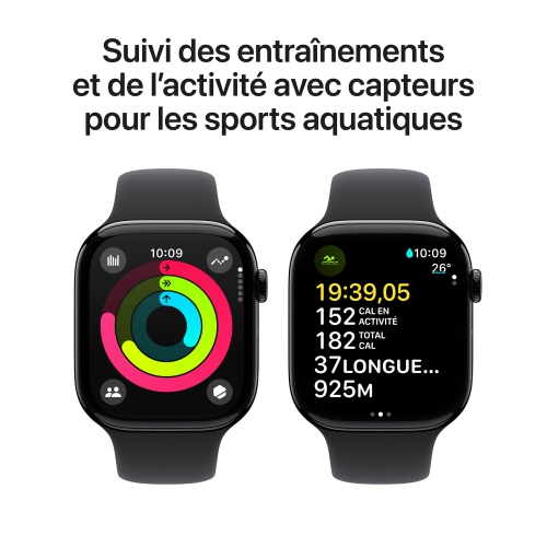 Remis à neuf - Apple Watch Series 10 (GPS + cellulaire) 46&nbsp;mm avec boîtier en aluminium noir de jais et bracelet sport noir - Moyen/Grand