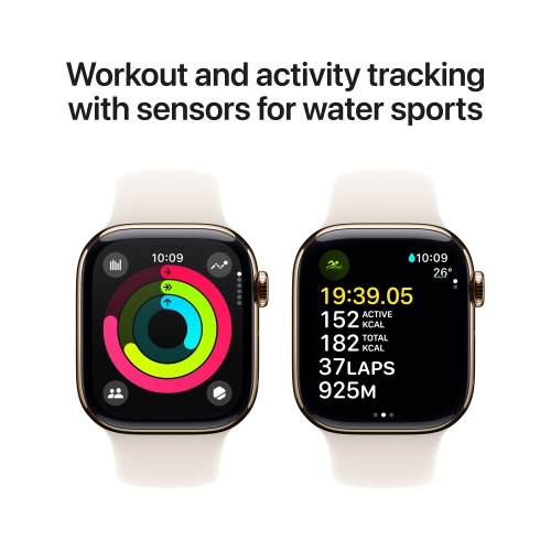 Apple Watch Series 10 (GPS + Cellular) 42mm Gold Titanium Case with Starlight Sport Band - Medium/Large by APPLE - Refurbished condition - Image 5
