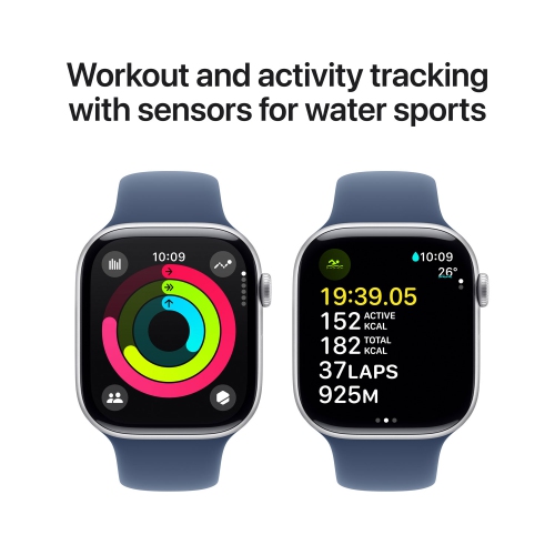 Apple Watch Series 10 (GPS) 46mm Silver Aluminum Case with Denim Sport Band - Medium/Large by APPLE - Refurbished condition - Image 5
