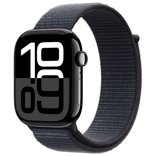 Image 1 de 10.. Remis à neuf - Apple Watch Series 10 (GPS + cellulaire) 46&nbsp;mm avec boîtier en aluminium noir de jais et bracelet sport à encre