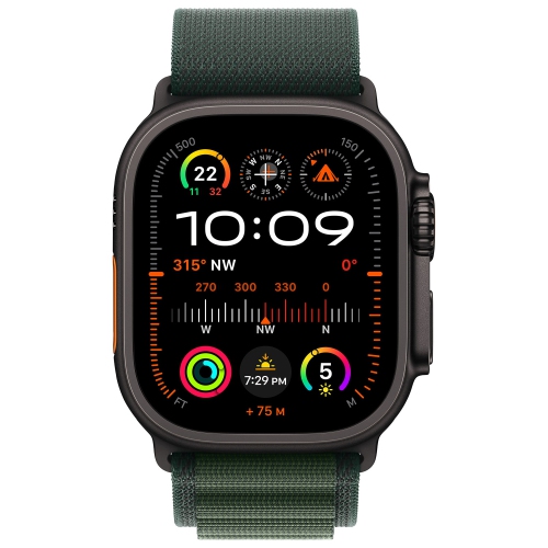 Refurbished - Apple Watch Ultra 2 (GPS + Cellular) 49mm Black Titanium Case with Dark Green Alpine Loop - Medium