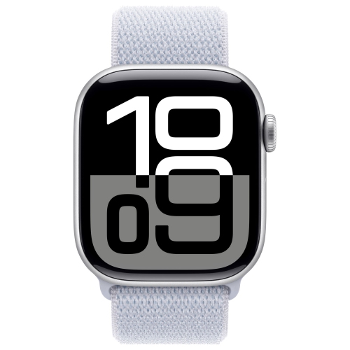 Remis à neuf - Apple Watch Series 10 (GPS) 42 mm avec boîtier en aluminium argenté et bracelet sport à rabat bleu nuage
