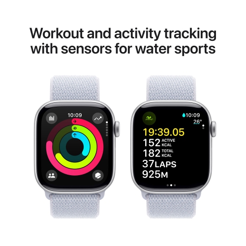 Apple Watch Series 10 (GPS) 42mm Silver Aluminum Case with Blue Cloud Sport Loop by APPLE - Refurbished condition - Image 5