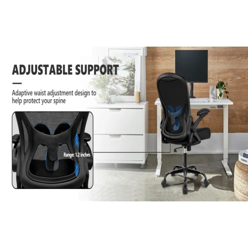 Ergonomic Mesh Office Chair - Mid Back Swivel Desk Chair with Adjustable Lumbar Support & Flip-Up Armrests