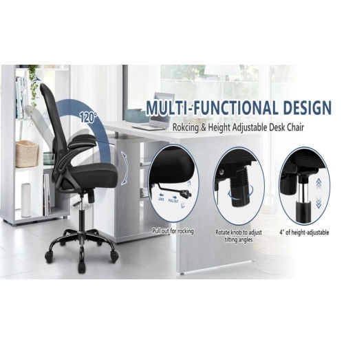 Ergonomic Mesh Office Chair - Mid Back Swivel Desk Chair with Adjustable Lumbar Support & Flip-Up Armrests