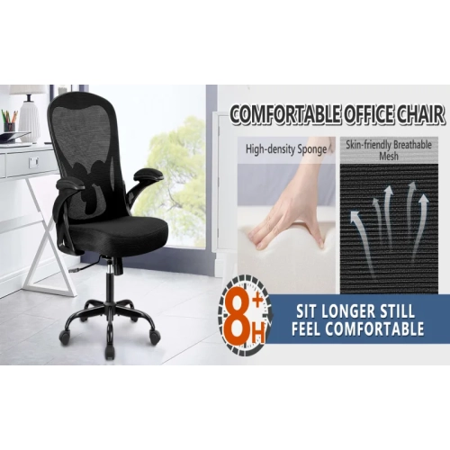 Ergonomic Mesh Office Chair - Mid Back Swivel Desk Chair with Adjustable Lumbar Support & Flip-Up Armrests
