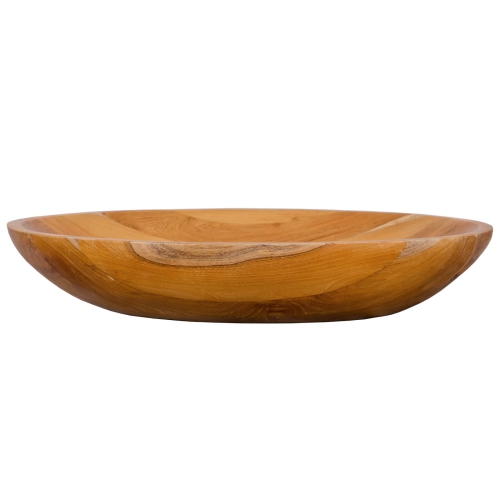 Costway 23.5" x 16" Vessel Sink Teak Wood Washbasin with Drainage Hole & Smooth Finish