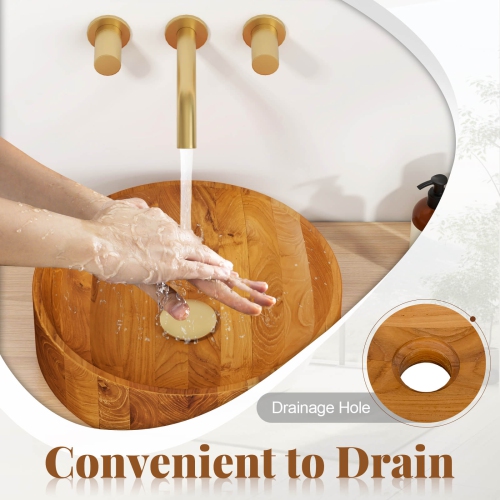 Costway 16" x 16" Vessel Sink Teak Wood Washbasin with Drainage Hole & Smooth Finish