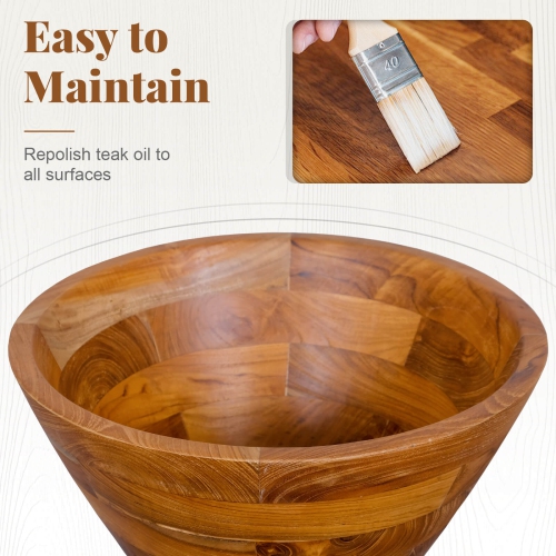Costway 16" x 16" Vessel Sink Teak Wood Washbasin with Drainage Hole & Smooth Finish