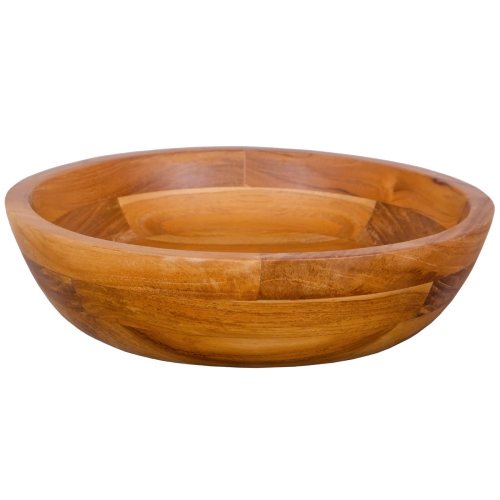 COSTWAY  16" X 16" Vessel Sink Teak Wood Washbasin With Drainage Hole & Smooth Finish