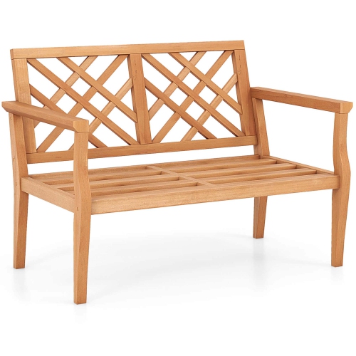 Image 1 de 10.. Banc de jardin extérieur pour 2&nbsp;personnes avec accoudoirs confortables et dossier en teck de Costway
