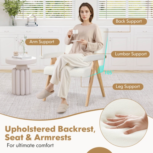 Costway 1 PCS Mid-Century Modern Accent Chair with Solid Rubber Wood Frame and Padded Armrests