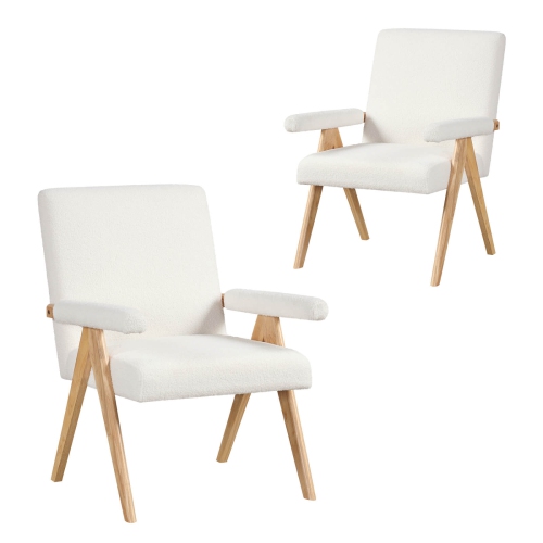 COSTWAY  2 PCs Mid-Century Accent Chair With Solid Rubber Wood Frame And Padded Armrests