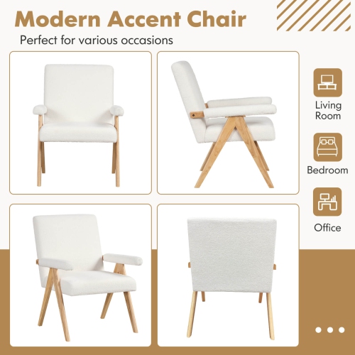 Costway 2 PCS Mid-Century Accent Chair with Solid Rubber Wood Frame and Padded Armrests