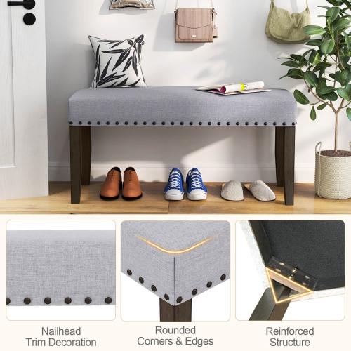 Costway – Banc d'entrée rembourré de 42,5 po 1 PCS avec garniture cloutée pour chambre à coucher avec coussins rembourrés doux