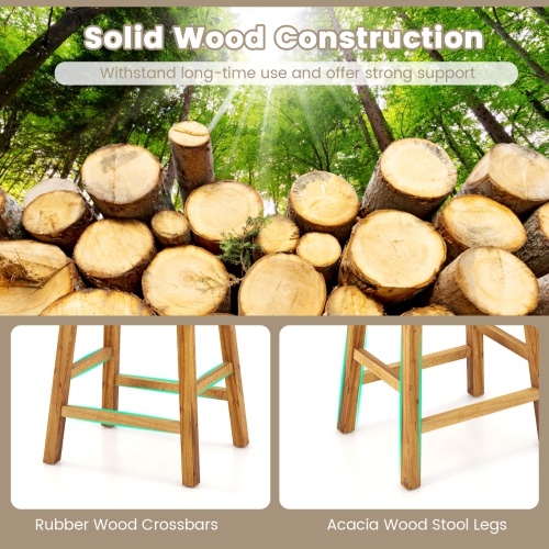 Costway Woven Saddle Stools Set of 2 25.5" Faux PU Leather Counter Height Kitchen Stool