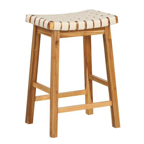 Costway Woven Saddle Stools Set of 2 25.5" Faux PU Leather Counter Height Kitchen Stool
