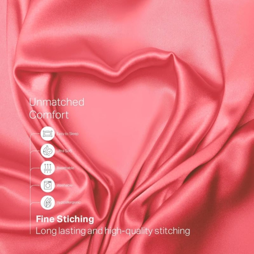 Al Ahmedani Linen Pink Satin Sheets Queen - Luxurious 4-Piece Pink Silk Bed Set Queen - Silky Smooth, Deep-Pocket 1 Fitted Sheet, 1 Flat Sheet, 2