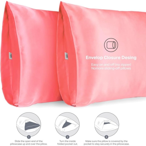 Al Ahmedani Linen Pink Satin Sheets Queen - Luxurious 4-Piece Pink Silk Bed Set Queen - Silky Smooth, Deep-Pocket 1 Fitted Sheet, 1 Flat Sheet, 2